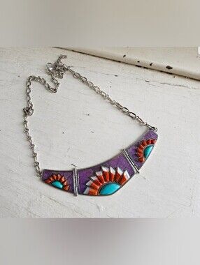 Jay King Sterling Inlay Sunburst Necklace 20’